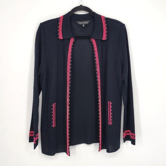 Ming Wang Sweaters - Ming Wang Open Front Cardigan Shoulder Pads Small